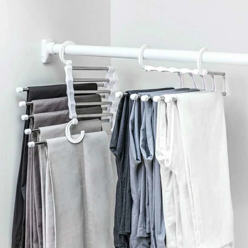 

Stainless Steel Clothes Hanger Storage Organization Multifunction Magic Pants Rack Wardrobe Retractable Space Saving Hangers