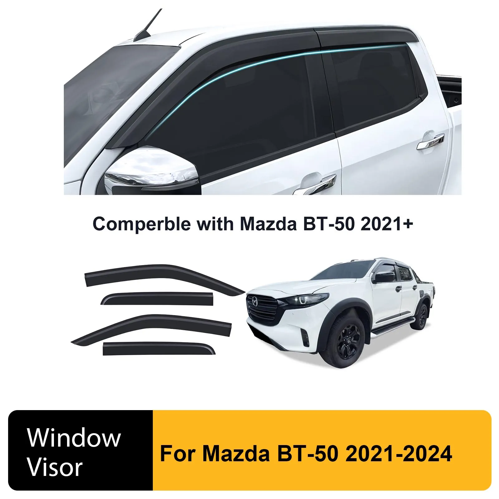 Auto Accessories Decorations Window Deflectors Door Visor Window Visor Weathershields For Mazda BT50 2021 2022 2023 2024