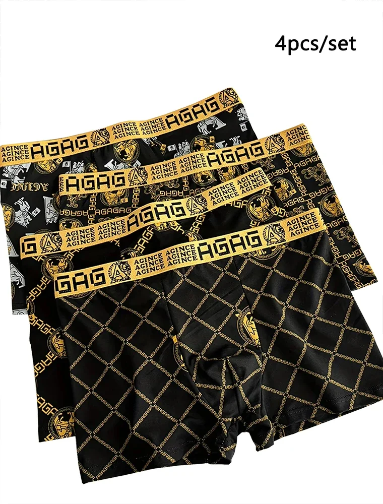 4pcs/set Men's Underwear Fashionable Boxer Antibacterial Comfortable Men Boxershorts Boys Thin Flat Corner Panties Aisan Size