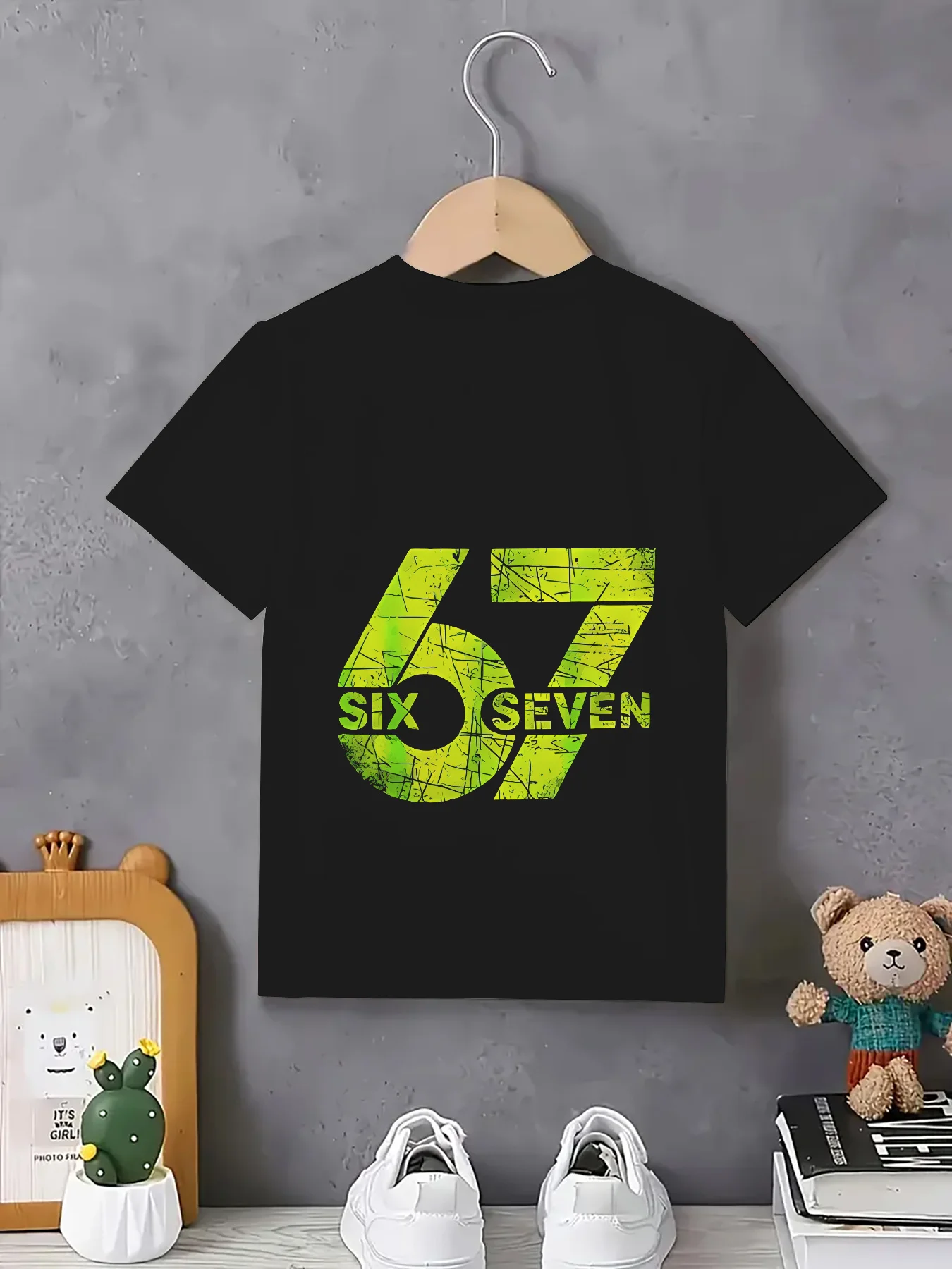 Novelty Pattern Boys' and Girls' T-Shirts Fashionable and Versatile Digital 67 Pattern Printed Parent Child T-Shirt Street Wear