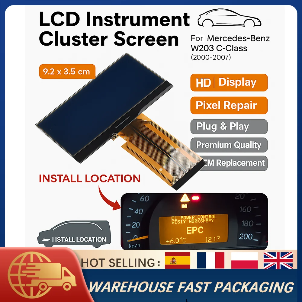 

Dashboard LCD Display Screen Replacement For Mercedes W203 C-Class W463 2000-2007 Instrument Cluster Speedometer Pixel Repair