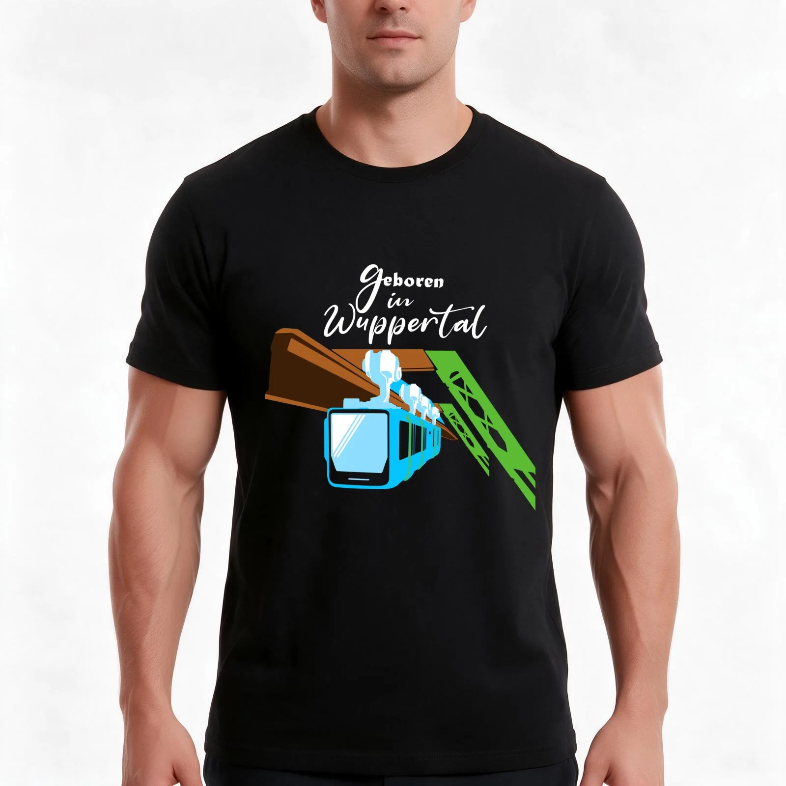 Born in Wuppertal Schwebebahn Wupper Design T-Shirt, Summer Casual Cotton Tee, Oversized Streetwear Tops, Vintage Graphic Print