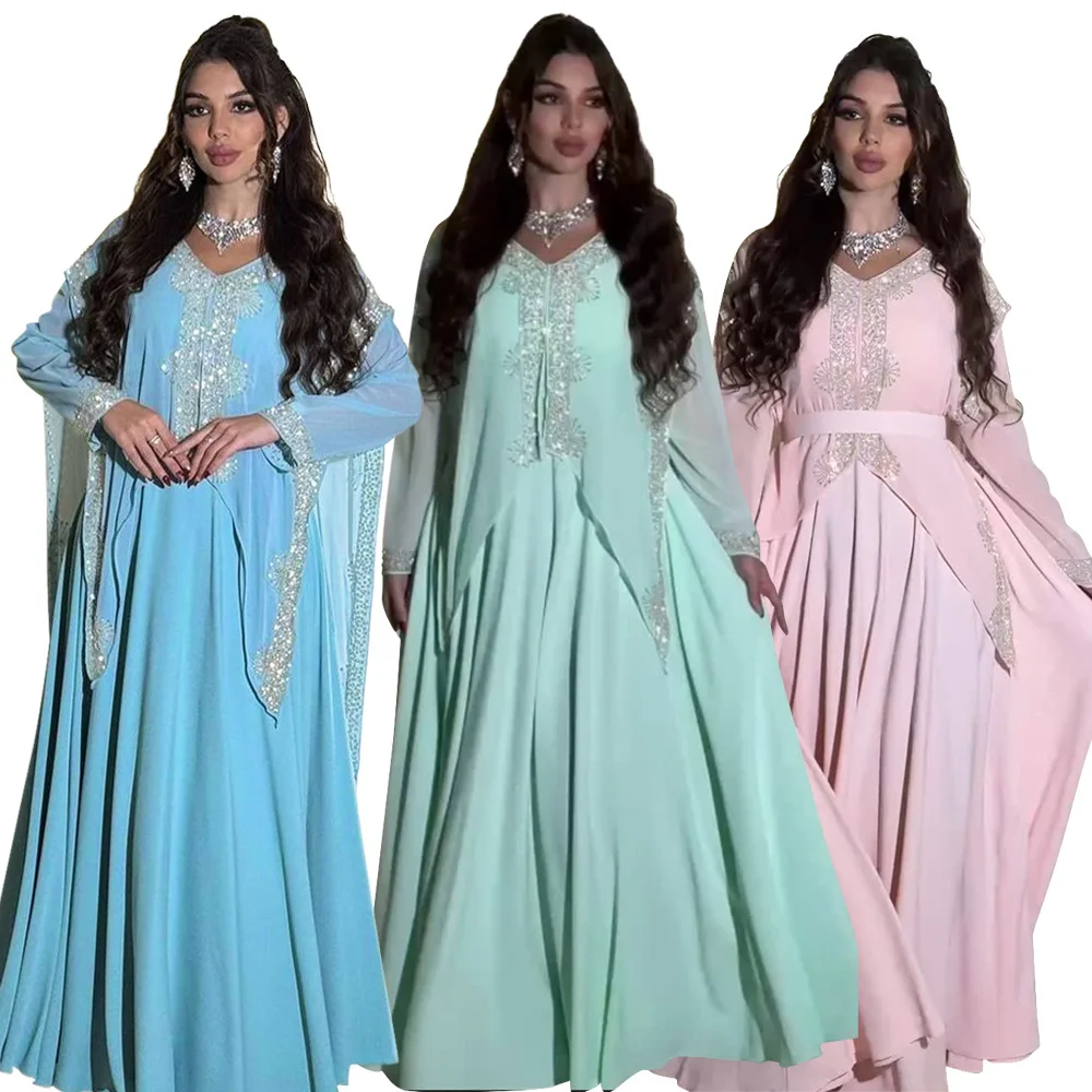 Evening Dresses Arab Long Robe Embroidery Muslim Women Party Jalabiya Eid Ramadan Morocco Dubai Abayas Kaftan Islam Vestidos New