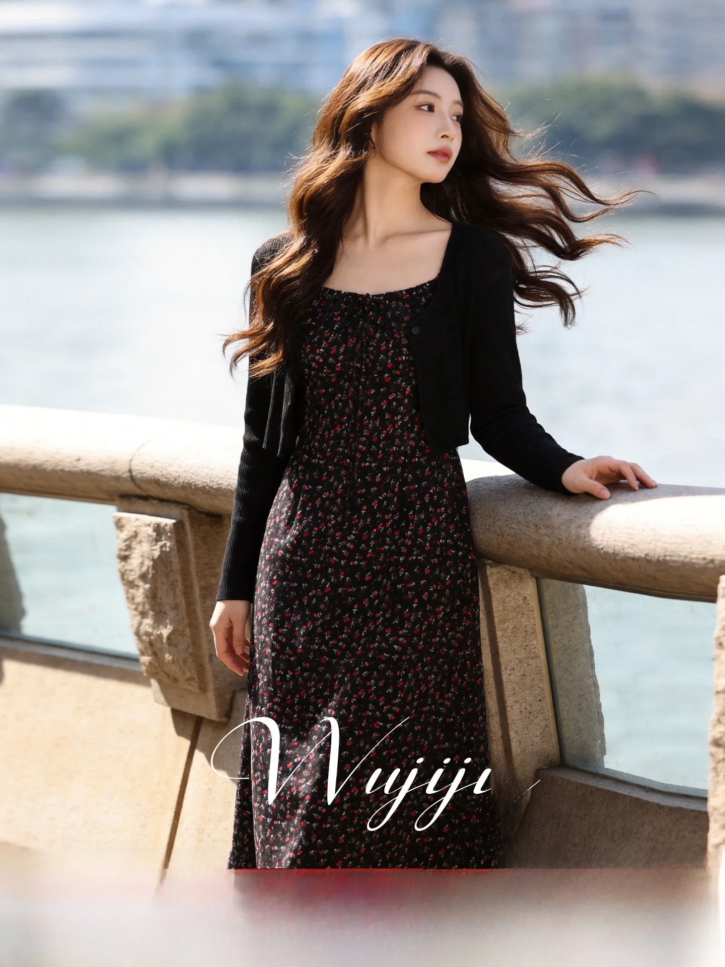 

Slimming Effectiveness Floral Print Two-Piece Set Summer New Style Cool Sweet Meat Covering Cardigan Strap Dress by Wujiji