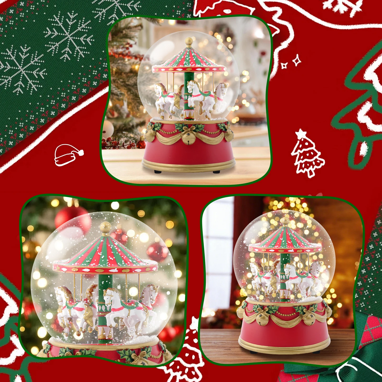 

Christmas Music Box Carousel Holiday Melody for Home Decor & Festive Atmosphere Ideal Gift for Family, Friends, Kids, Christma