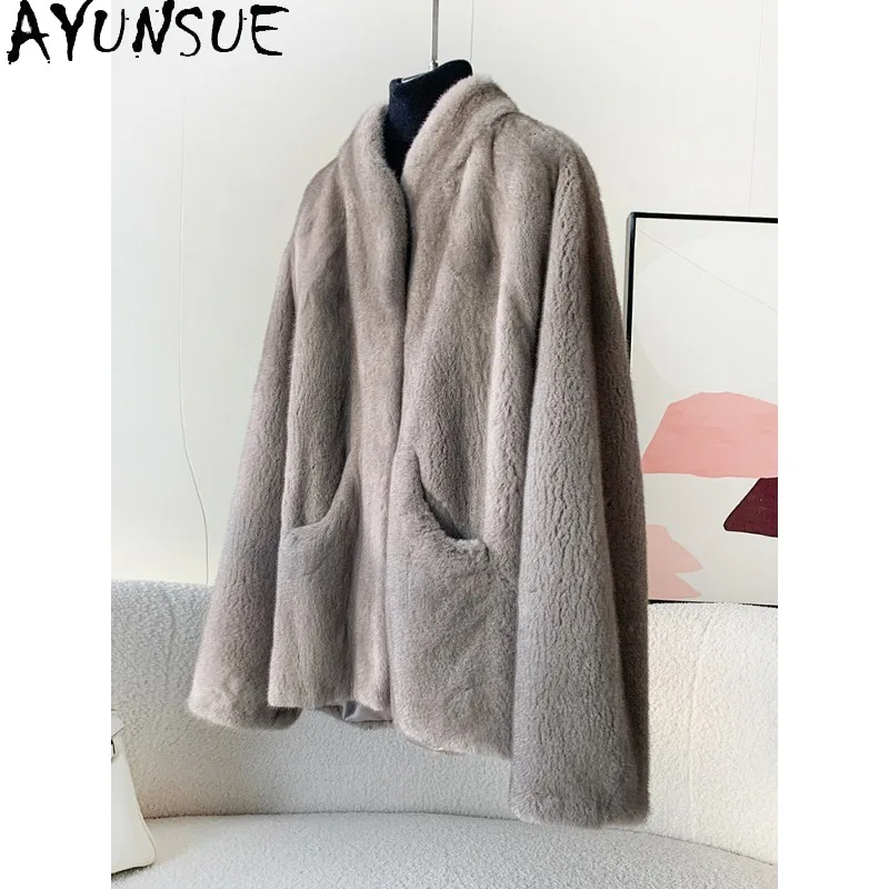 AYUNSUE Purple Label Velvet Whole Mink Fur Coat Woman Winter Jacket Mid-length Tops for Woman Elegant Woman Clothes Шуба Женская