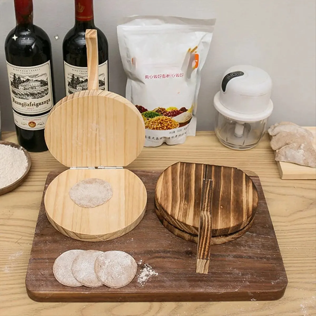 AT54 Dumplings Maker Dough Pressing Tool Dumpling Skin Artifact Machine DIY Kitchen Manual Wood Mold Kitchen Gadgets A