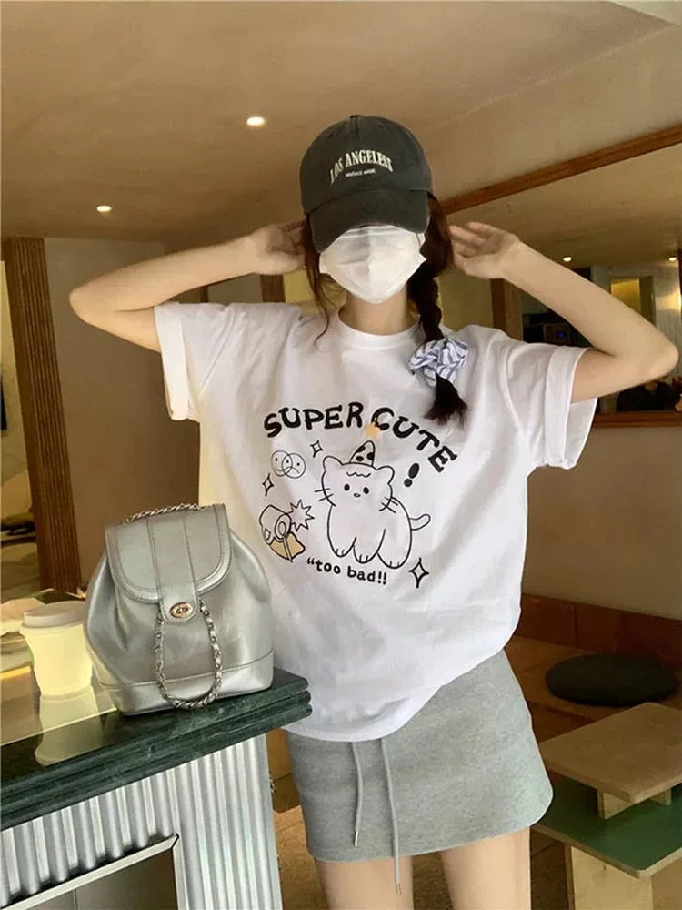 Pounds Korean Style Cute Cartoon Short Sleeve T-Shirt Women Summer Student Loose Versatile Slimming Casual Top