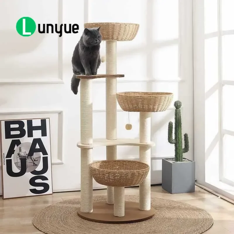 Cat Tree with Space Capsule Sisal Scratching Post Multi Layer Jumping Platform Cat Nest Integrated Climbing Frame Furniture
