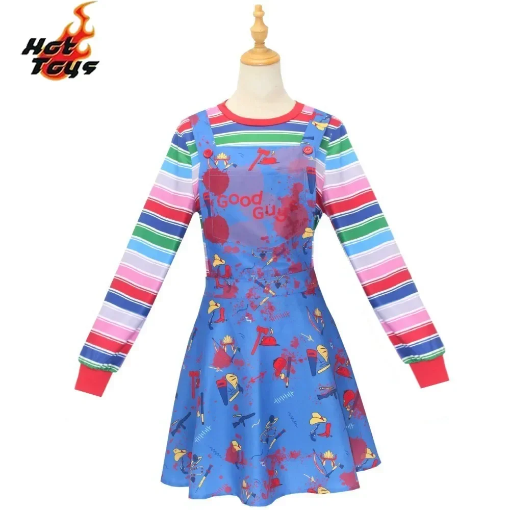 Girl is Play Chucky Cosplay Costume Cos Masks Jumpsuits Halloween Clothing Anime Chucky Role Dress Scary For Men Women Party