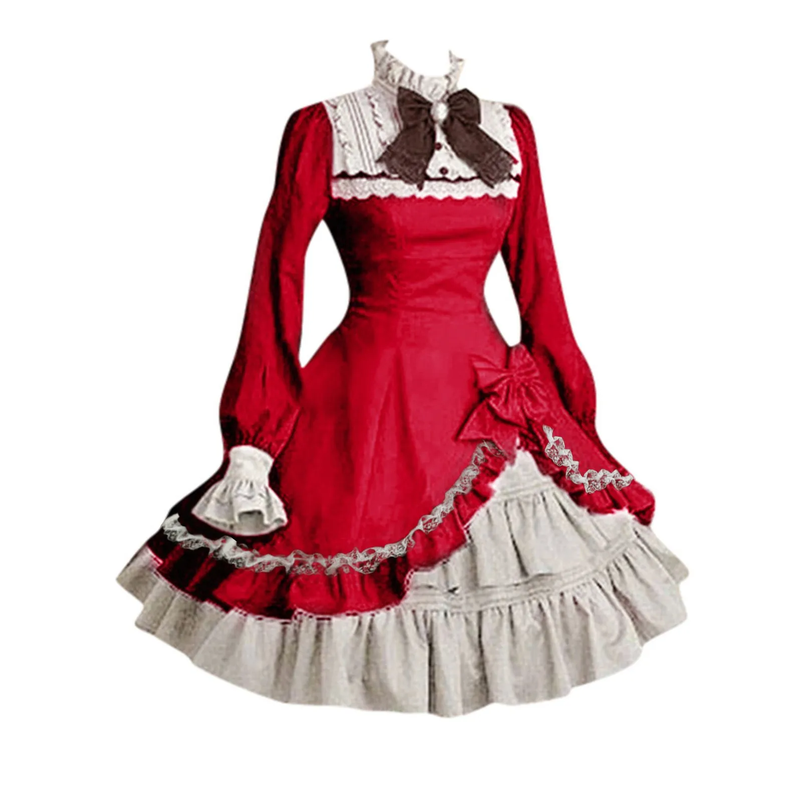 Medieval Retro Lolita Dresses For Women Vintage Gothic Court Dress Bow Long Sleeves Ruffles Halloween Cosplay Costumes Ball Gown