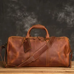 Zrcx mão dos homens do vintage bagagem saco de viagem geunine couro grande capacidade ombro único mensageiro para 15 Polegada portátil