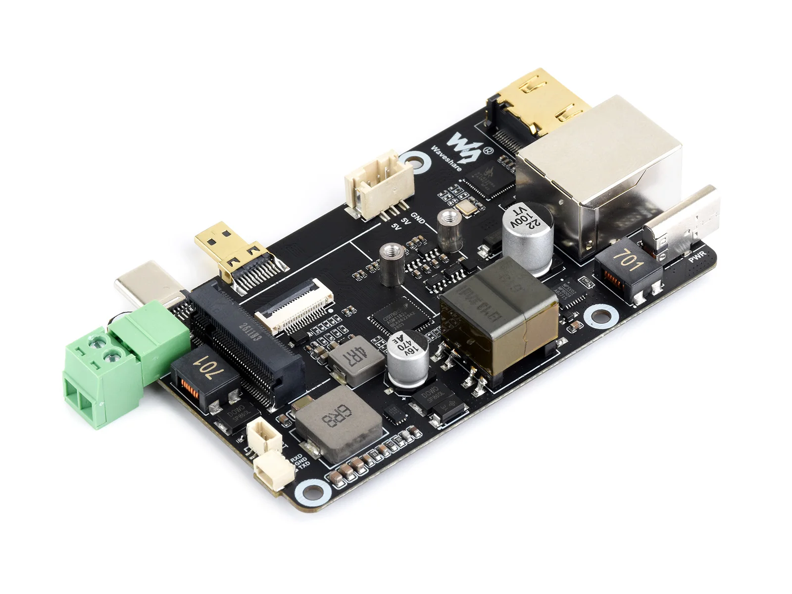 Waveshare PCIe To M.2 Multifunctional Adapter, 4K Output, Original RTL8125 2.5GbE Ethernet Controller, Supports Raspberry Pi OS