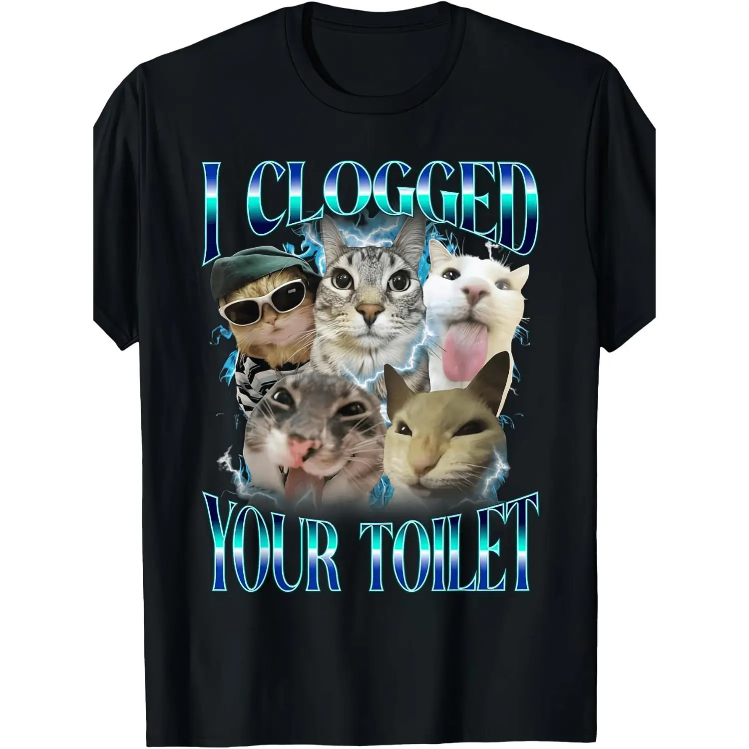 Humorous Cat Meme T-Shirt for Mens And Womens, Featuring a Design about a Clogged Toilet, Perfect for Casual Wear in Spring And Summer, Available in Sizes