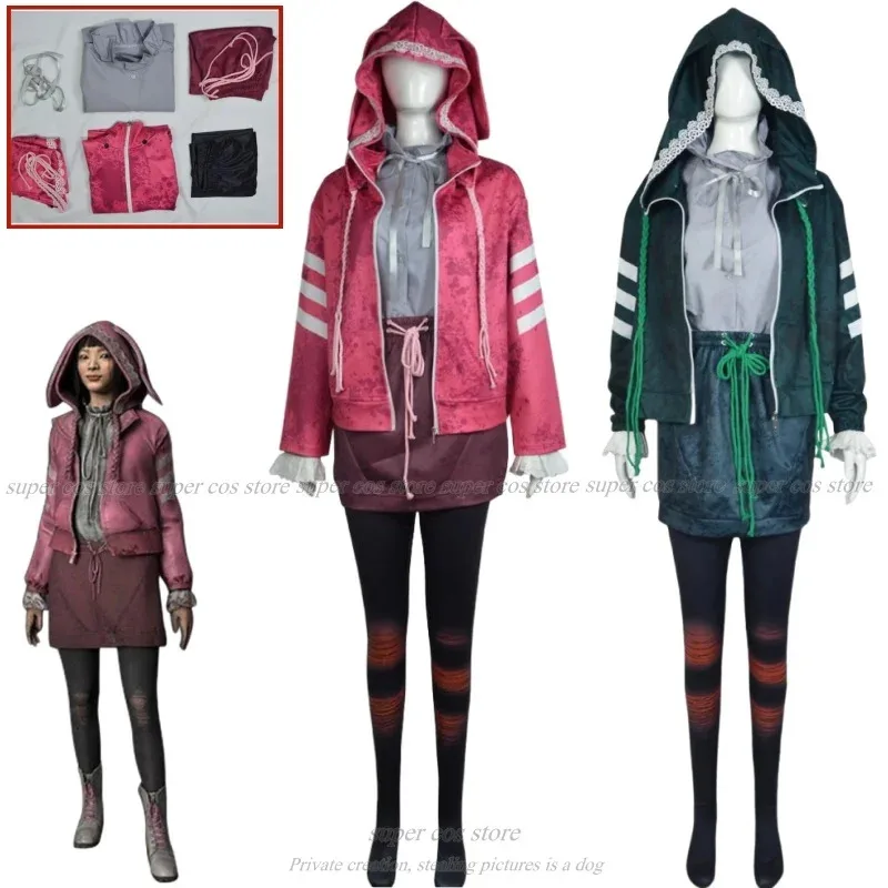 

qq28LQFeng Min Costumes Pink Faux Leather Uniform Game Dead Daylight Cosplay For Women Girls Green Full Set Halloween Pa