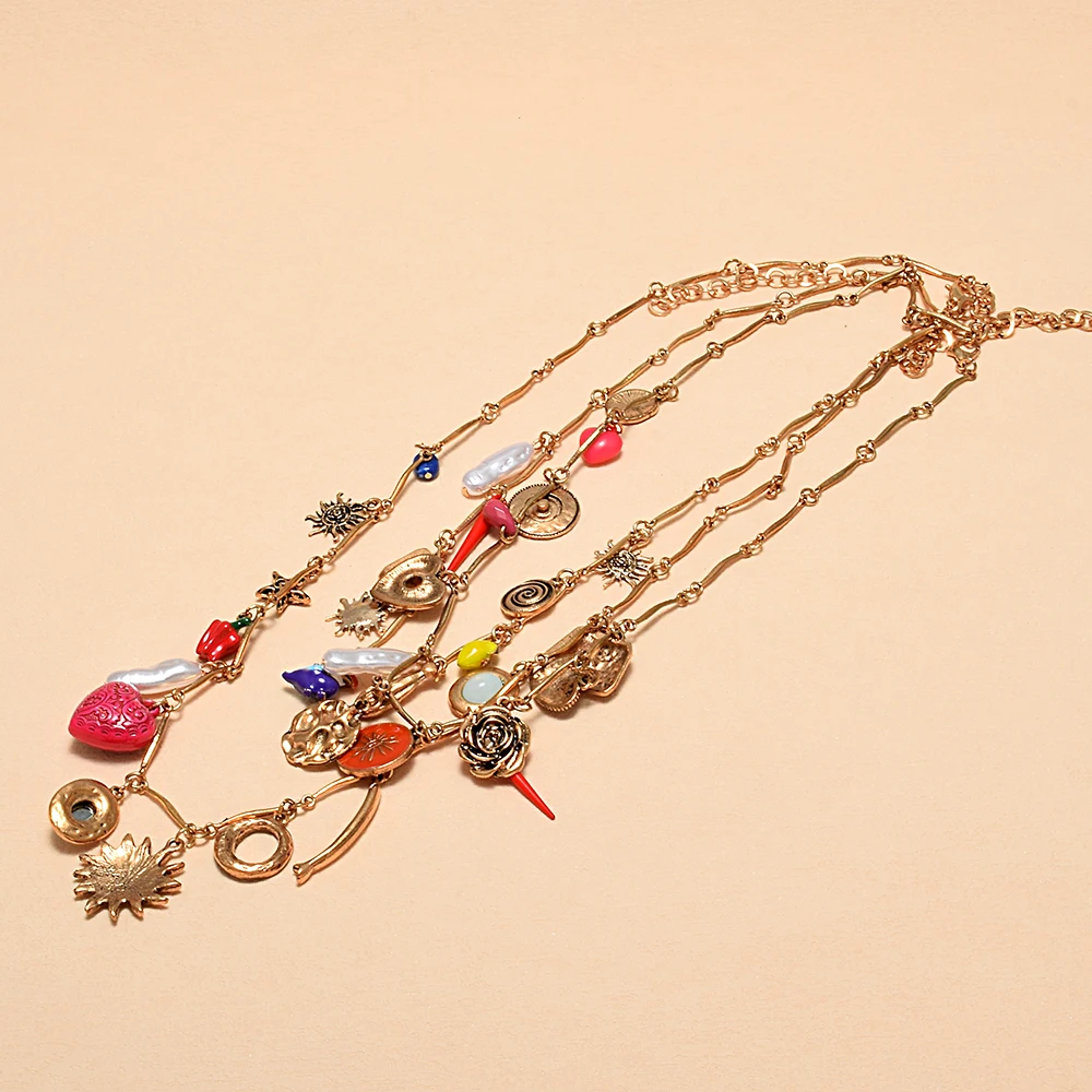 

Summer Colorful Cute Pendant Necklace For Women Multilayer Chain Creative Party Necklace Birthday Party Accessory Gift
