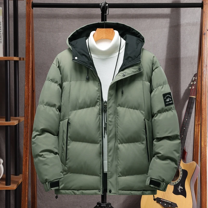 Men's padded Clothing Autumn Winter New Solid Color Fashion Versatile Thickened Warm Outdoor Adventure Hooded Coat Men's Jacket