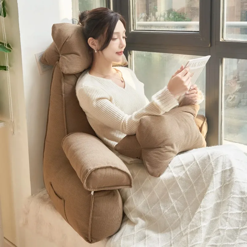 Modern Bed Backrest Pillow, Corduroy Lumbar Support Cushion, Removable Cover Reading Pillow, Ergonomic Recliner Seat Wedge