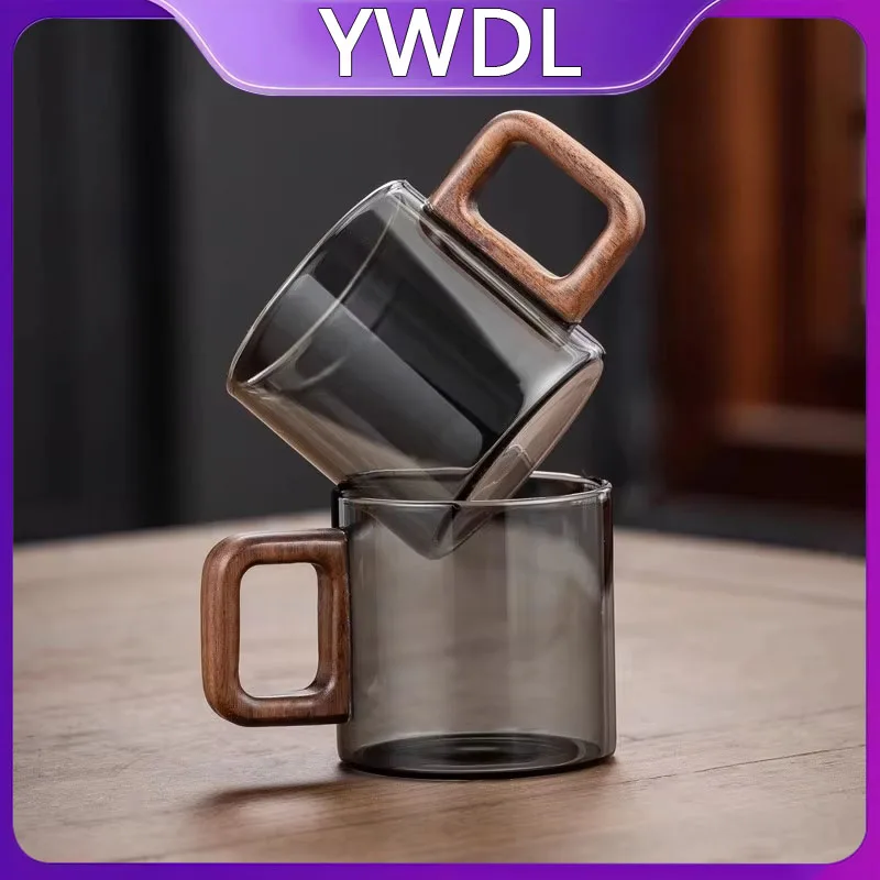 YWDL - Taza de Té de Vidrio Resistente al Calor con Asa de Nogal, 120 ml, Mini Taza de Espresso, Juego de Tazas para Café Molido, Vasos para Preparar Té