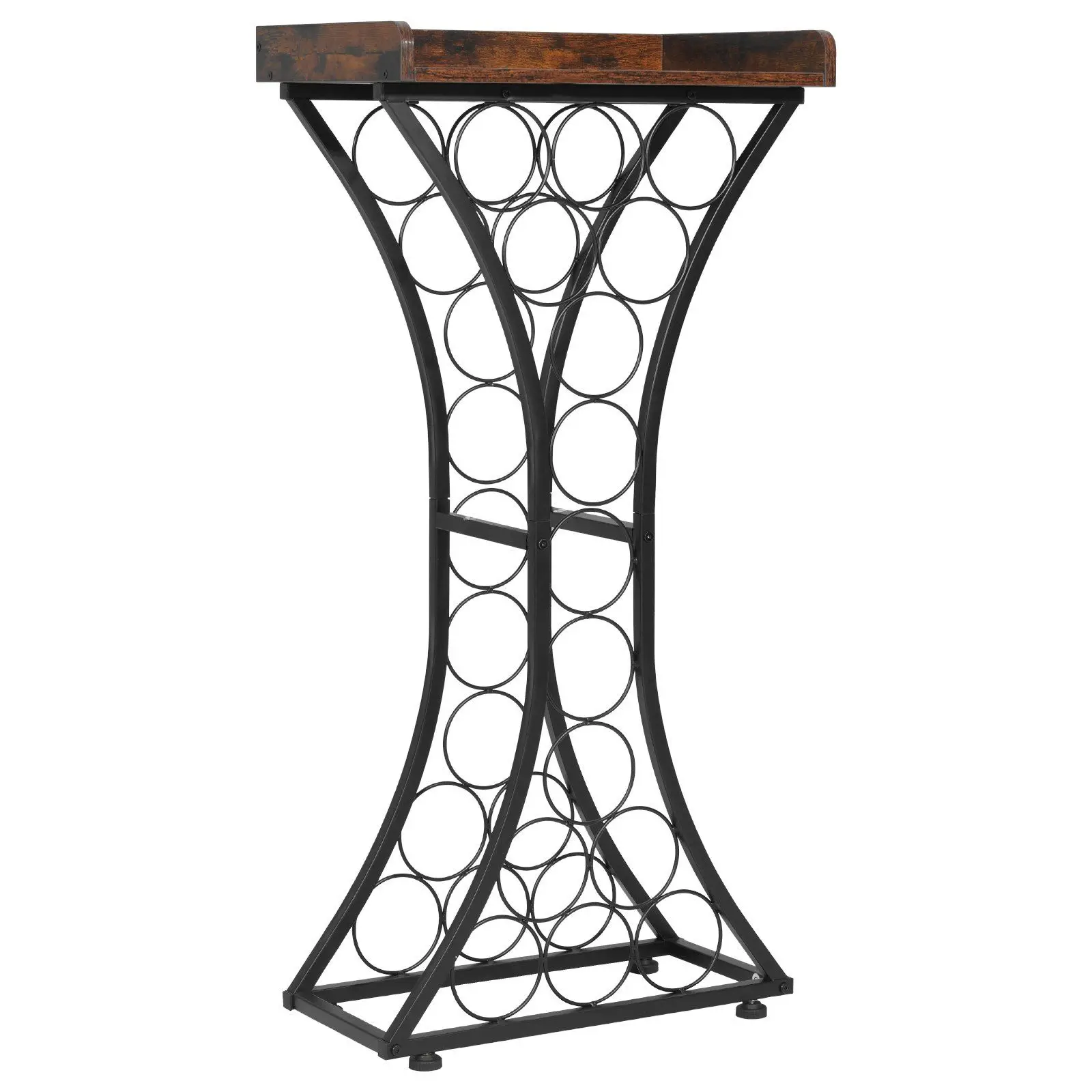 Wine Rack 15 Bottle Freestanding Metal Solid Wood Top Modern Design Home Furniture Easy Assembly Home Bar Storage
