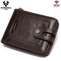 HUMERPAUL Cowhide Genuine Leather Men Wallet RFID Blocking Multi-card Card Holder ID Money Bags Business PORTFOLIO Portomonee