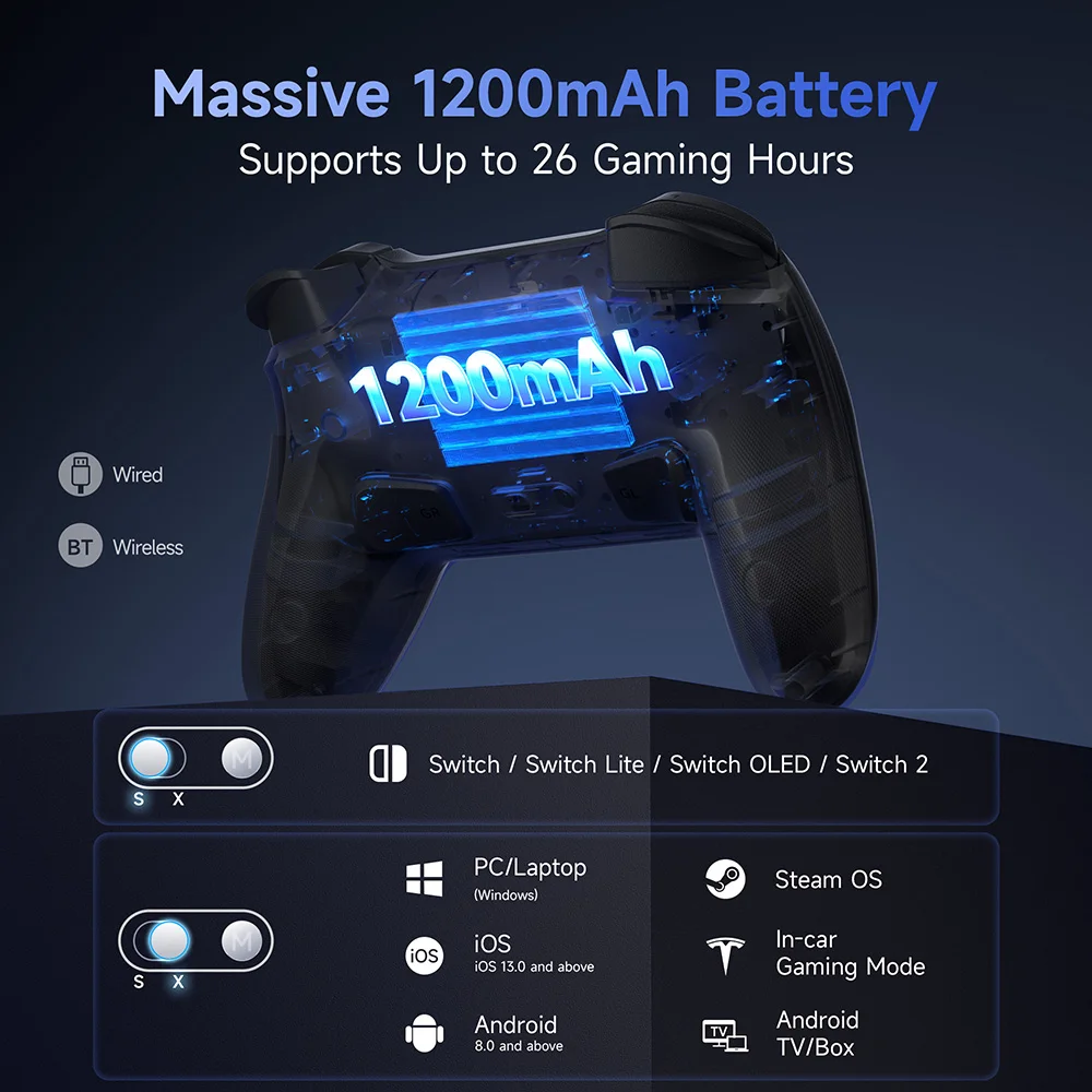 وحدة تحكم EasySMX S10 اللاسلكية TMR Joystick RGB متوافقة مع Switch 2/PC/Phone/TV/Steam، NFC، Gyro، لبوكيمون
