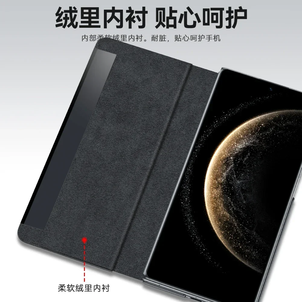 Luksusowa klapka z matowej skóry do etui Huawei Mate X6 Magnetyczny uchwyt na nadgarstek Inteligentne okno Odporny na wstrząsy futerał ochronny Akcesorium