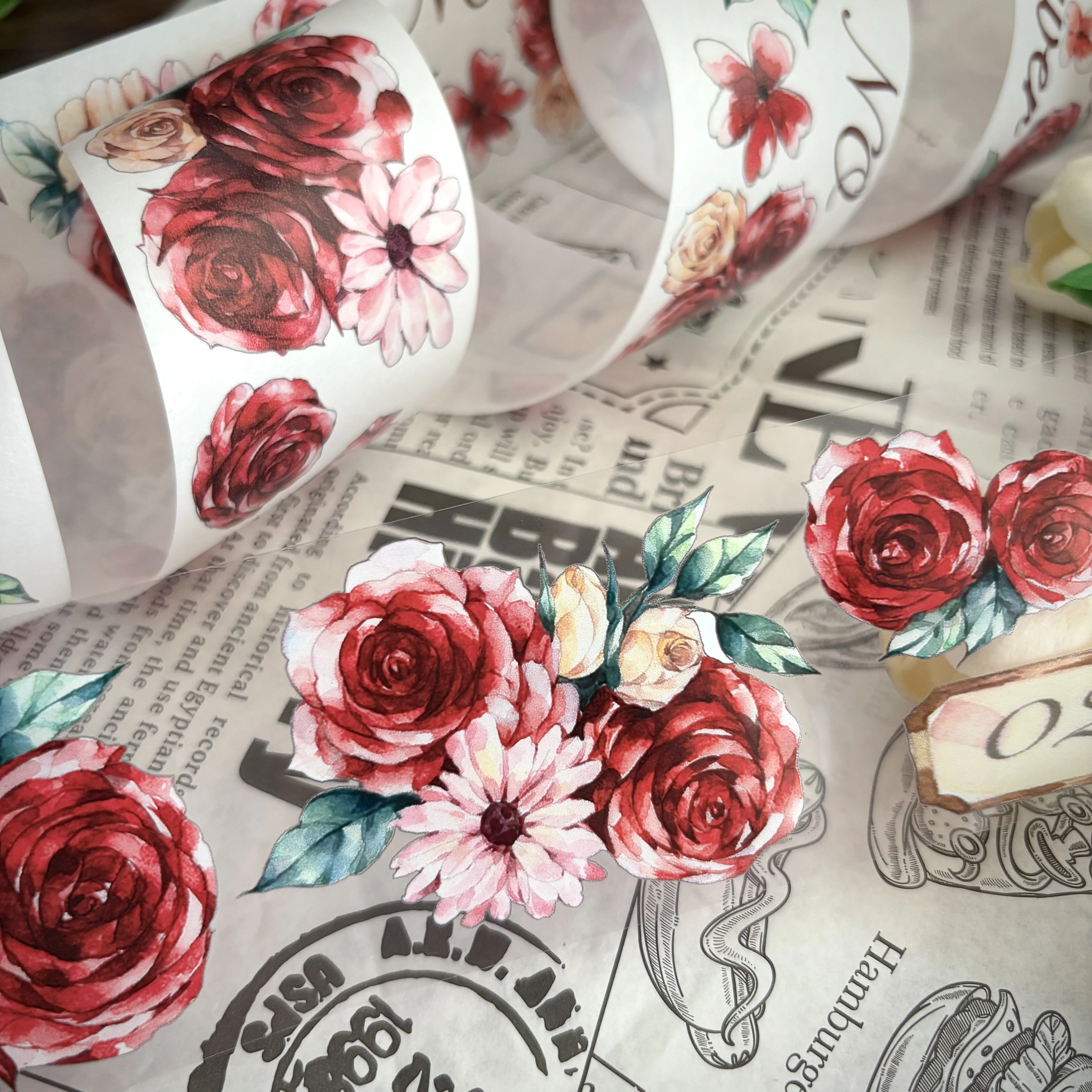 

Retro Big Red Flower Journal Washi Tape PET Die Cutting Tape