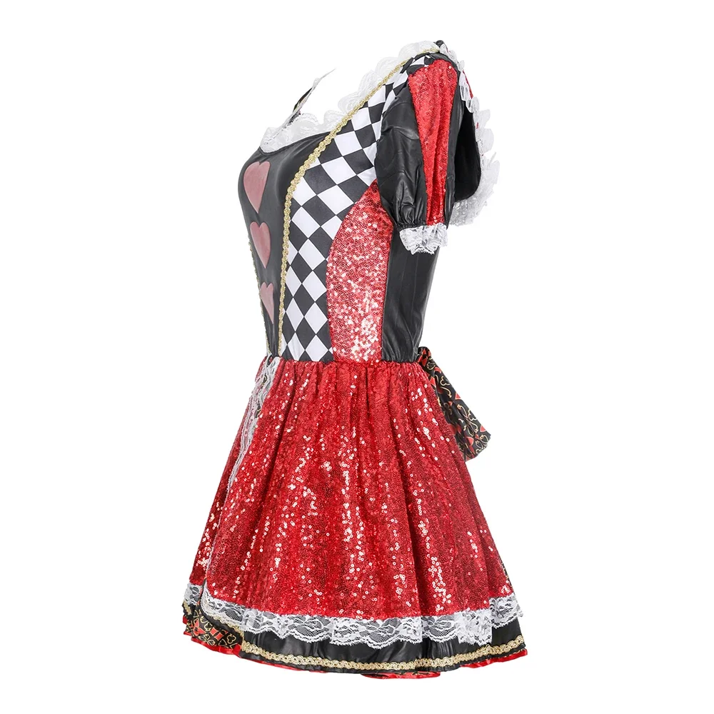 Halloween-Märchenkostüm Alice im Wunderland, Cosplay, Karnevalskostüm, Mardi Gras, Poker-Königin der Herzen, Kleid, Anzug, Maskerade – Detail 5