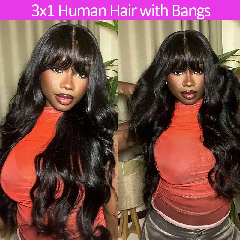 

SMILEGIRL HAIR Full Machine 3X1 HD Lace 2.0 Upgrade Wig with Bangs 220% Density Parting Max Loose Body Wave Lace Front Wigs Human Hair Pre Plucked Lace Frontal Glueless 30 Inches