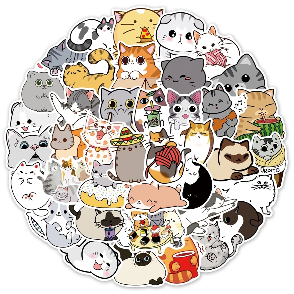 50PCS Cartoon Cute Funny Cat Animal Creative Graffiti Sticker Bike Skateboard Car Helmet Notebook Computer Stickers