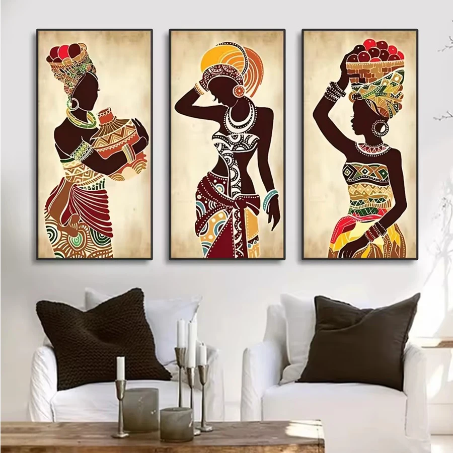 

3pcs Ethnic African Black Woman diamond Painting Vintage Wall Art 5D DIY diamond embroidery For Living Room Decorative Pictures