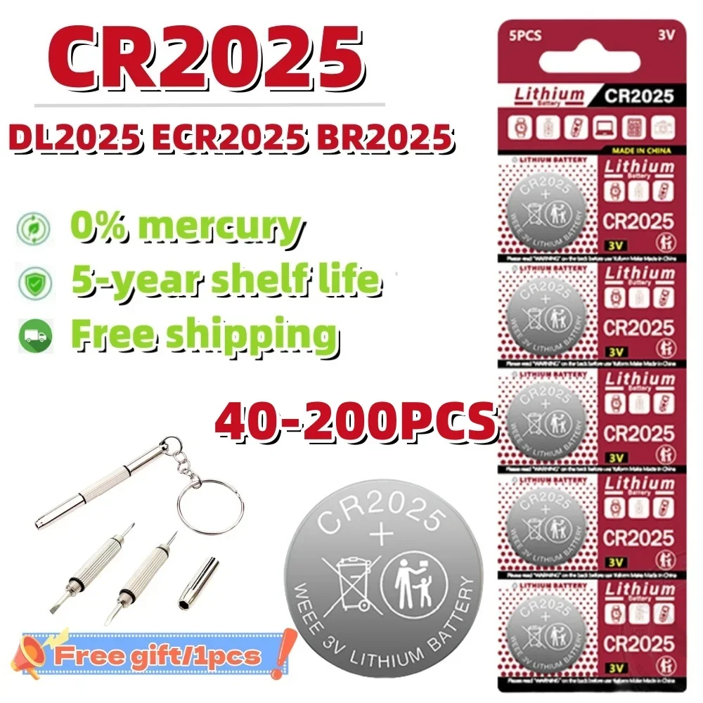 40-200PCS CR2025 Battery CR 2025 3V Lithium Battery DL2025 BR2025 KCR2025 For Car Remote Control Watch Button Coin Cells