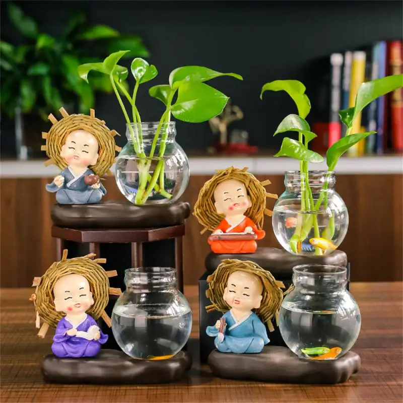 Small Hydroponic Flowerpot Handmade Office Decoration Resin Glass Flower Pot Home Gardening Products Durable Creative Painted