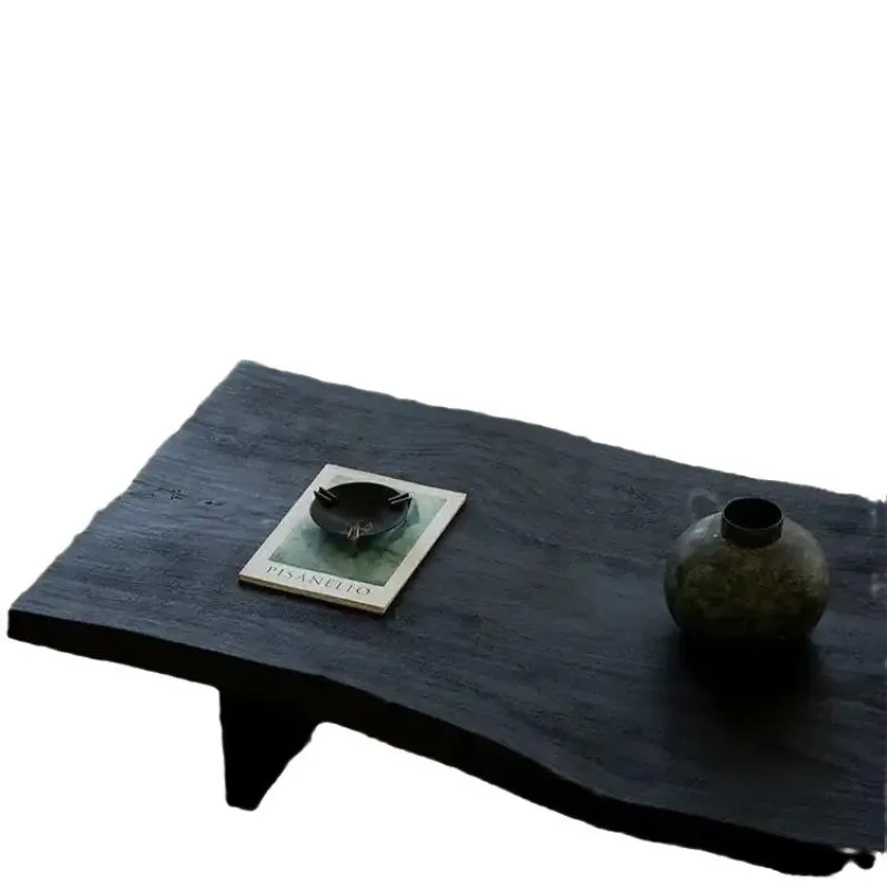 

Wabi Sand wind whole board solid wood coffee table black home commercial sofa long table simple retro