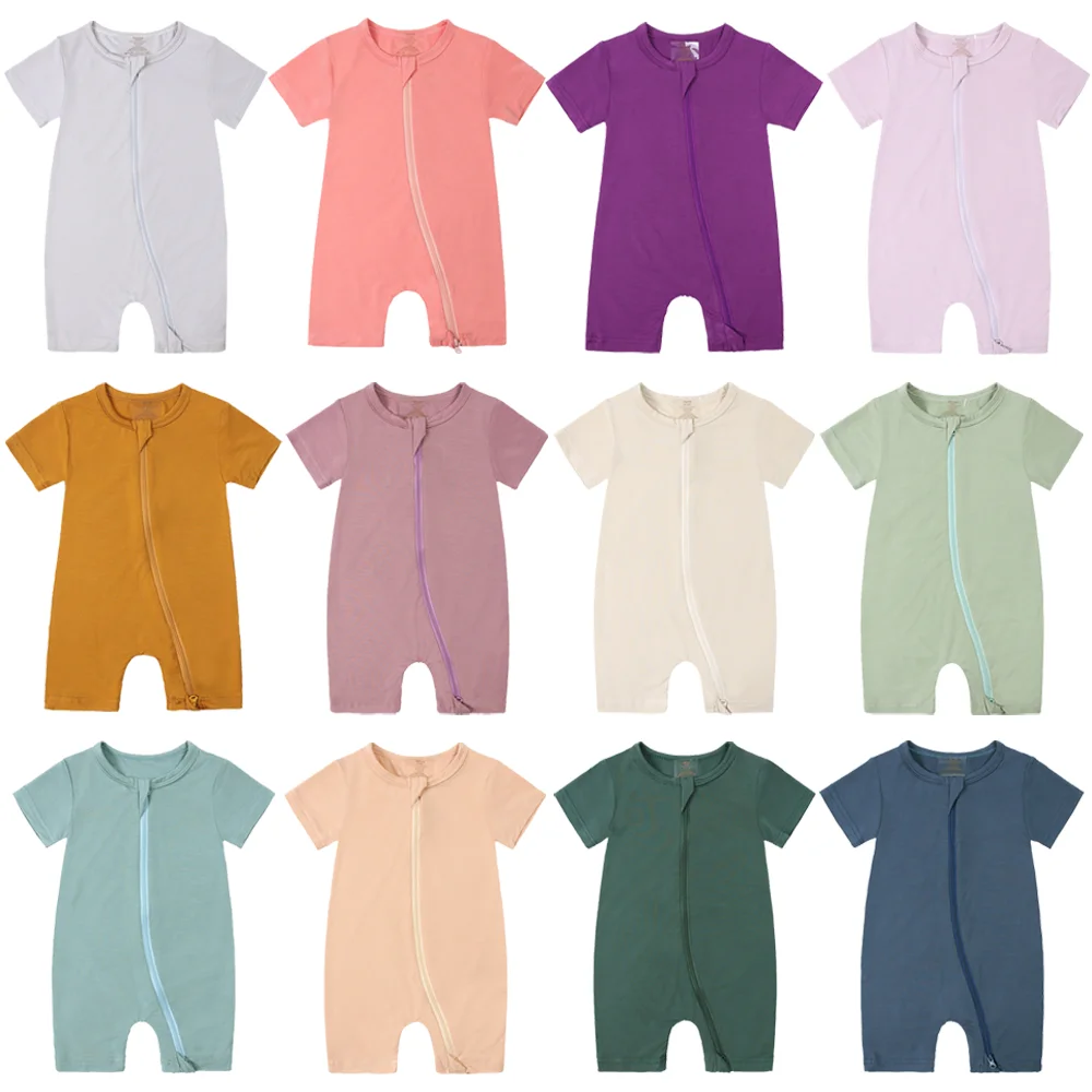 2024 Newborn Bamboo Fiber Romper Short Sleeve Zipper Breathable Outfits Baby Boy Girl Lounge Bodysuit Toddler Sleepwear Pyjamas