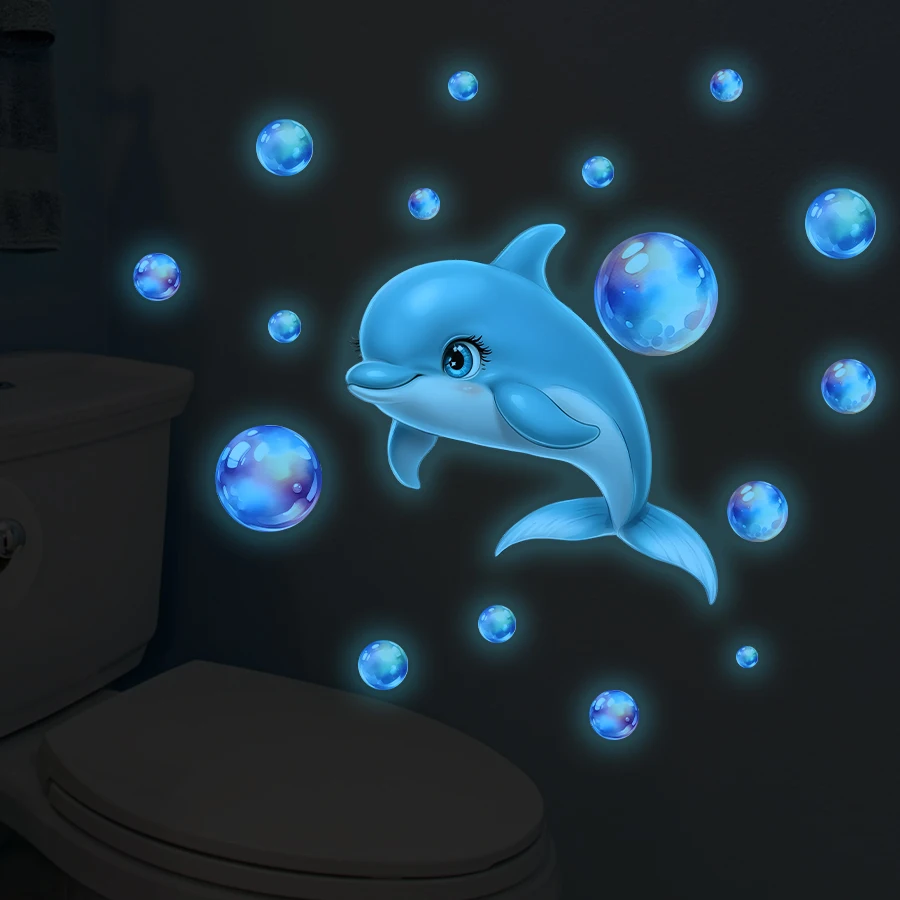 Dolphin Bubbles Ocean Theme Luminous Wall Stickers Children's Room Decoration Cartoon Stickers Home Decoration Stickers Posters