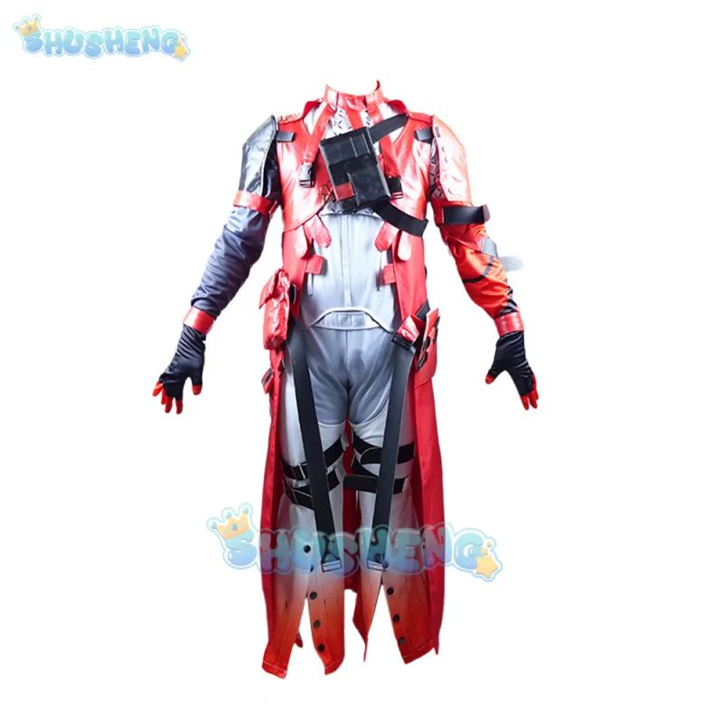 

In stock Wuthering Waves Scar Cosplay Costume Wig Men Red Uniform Earrings Electro Congenital Resonator Cortex Halloween Party