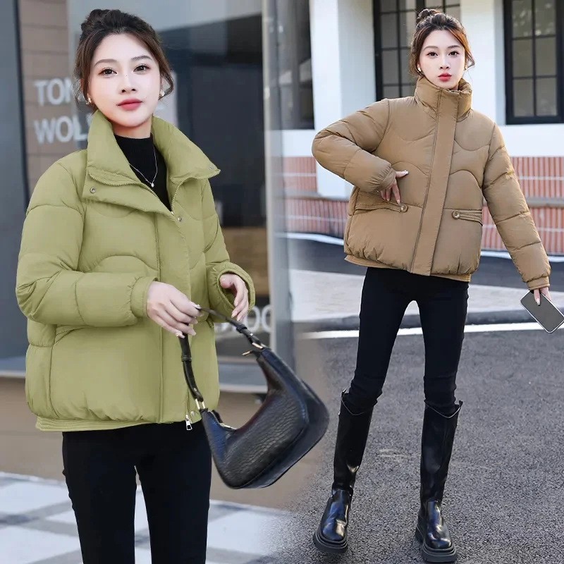 2024Autumn Winter New Down Jacket Women Parkas Short Cotton-Padded Coat Ladies Large Size Outerwear Stand Collar Fashion Outcoat