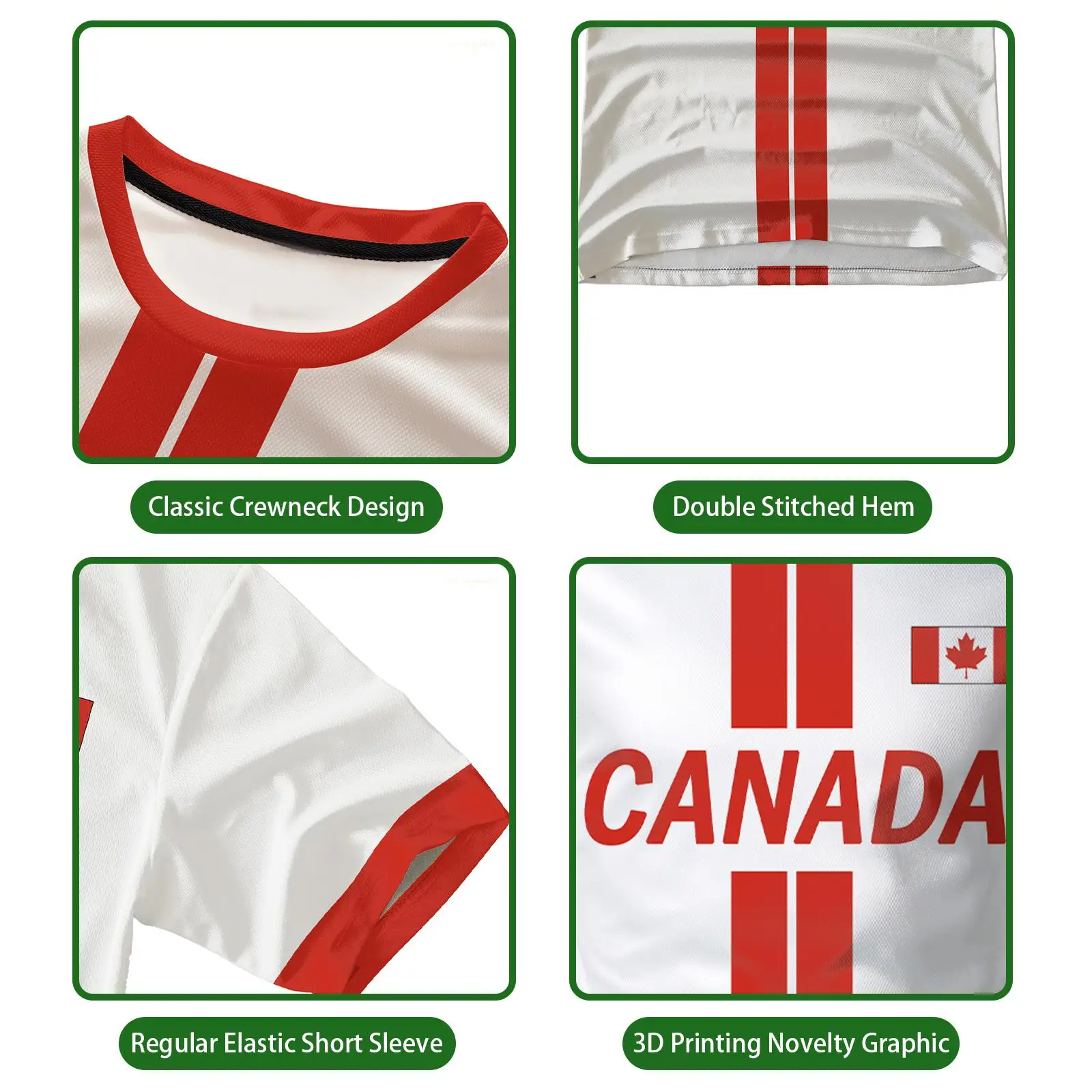 Canada Flag Emblem Print Soccer T-shirt Outdoor Training Breathable Men's Jersey Summer Sports Casual Quick-drying O-neck Tops