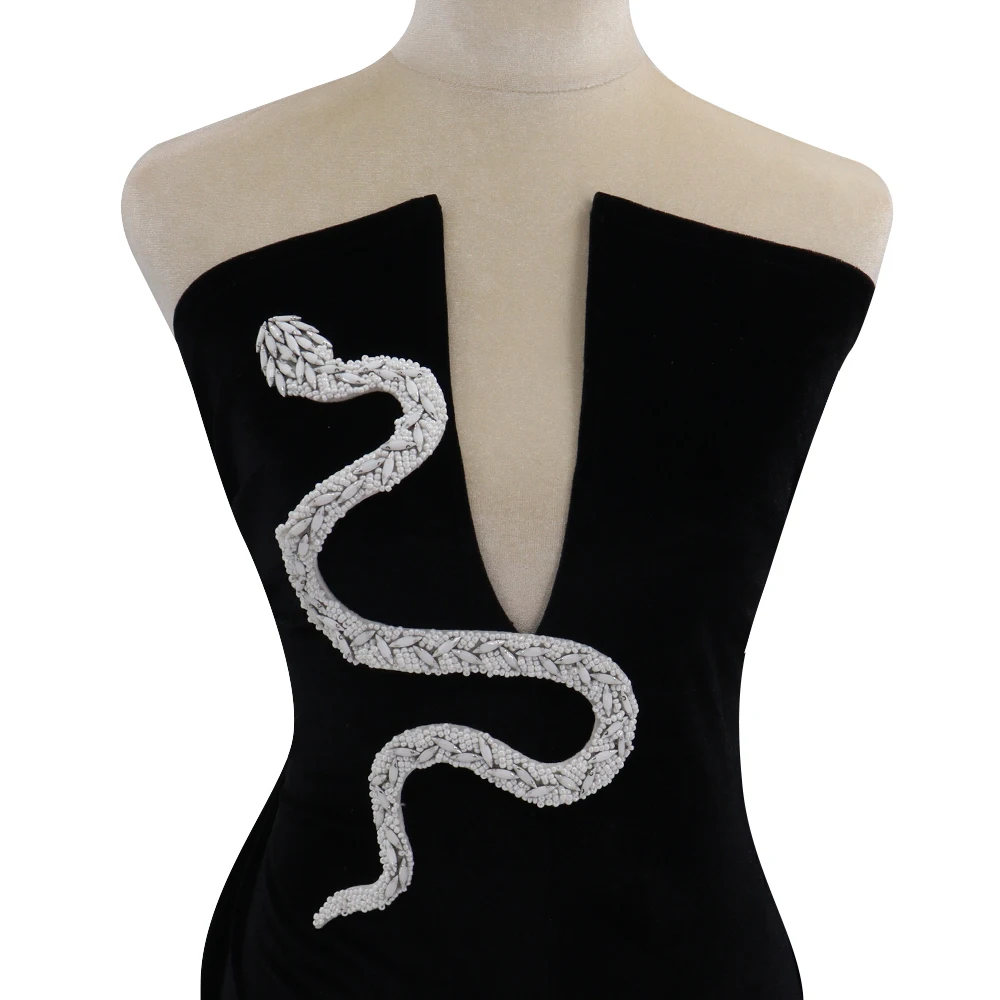 Snake Hand-beaded Fabric Patches Sequin and Bead Embellishments  DIY Repair Patches of Costume Bags 1 Piece