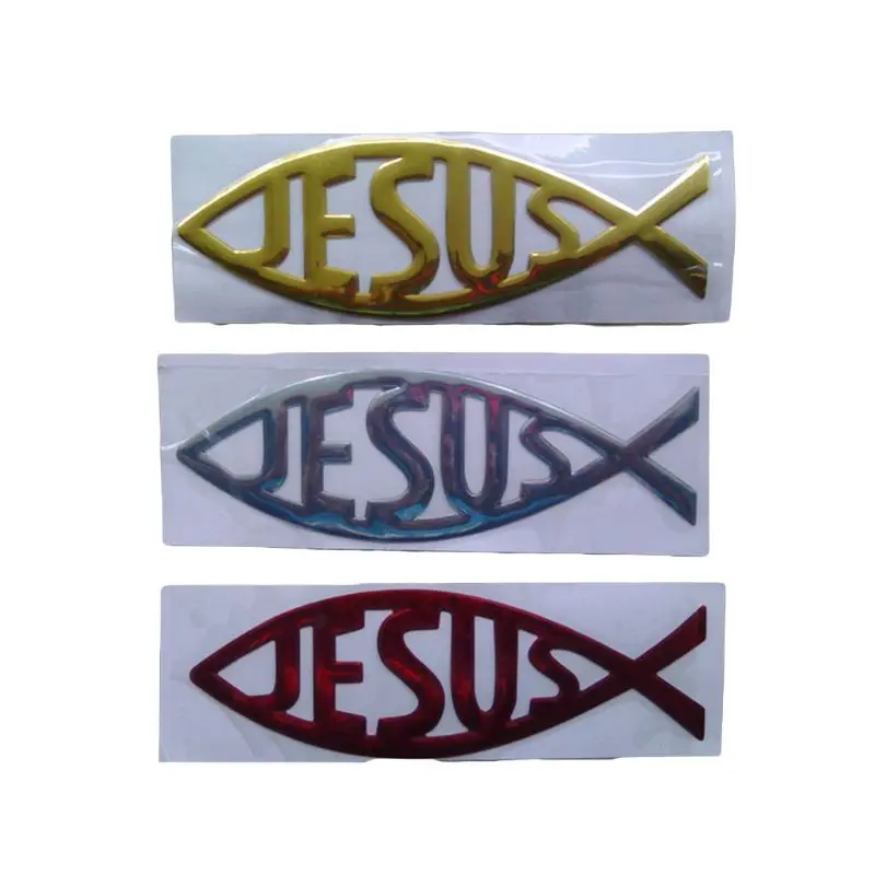 Etiqueta engomada del coche 3D de los peces de Jesús, calcomanía impermeable, calcomanía cristiana