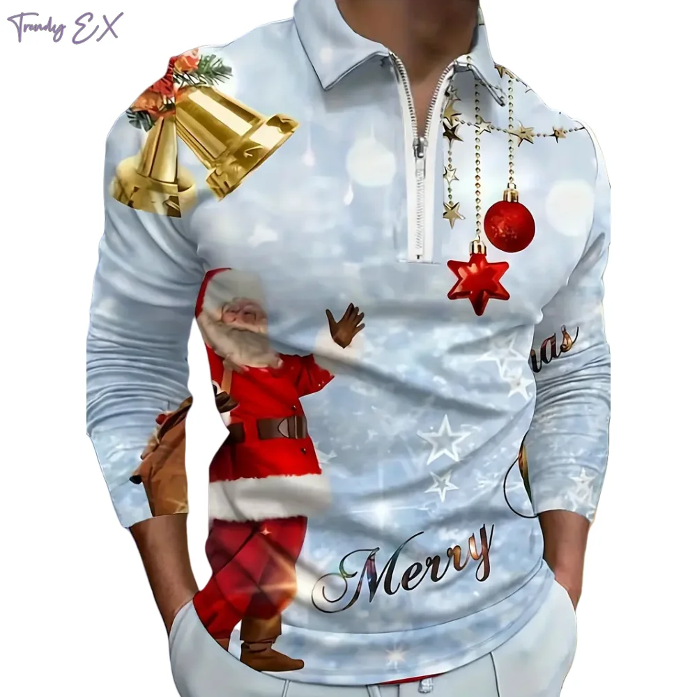 

Christmas 2024 Golf Wear Men Snowman Anime Graphic Print Novelty Lapel Polo Shirt Tops Fashions Zipper Long Sleeve T-Shirt Man