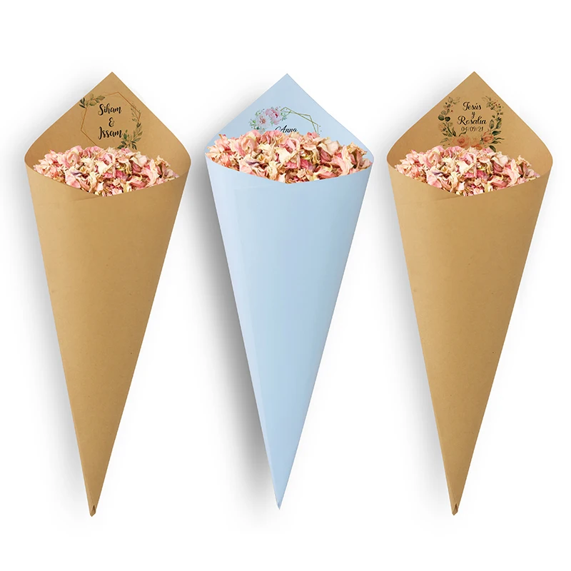 30Pcs Customized celebration Wedding Cones Customize Text Confetti Toss Cones for Bridal Shower Party Favors Personalized Decor