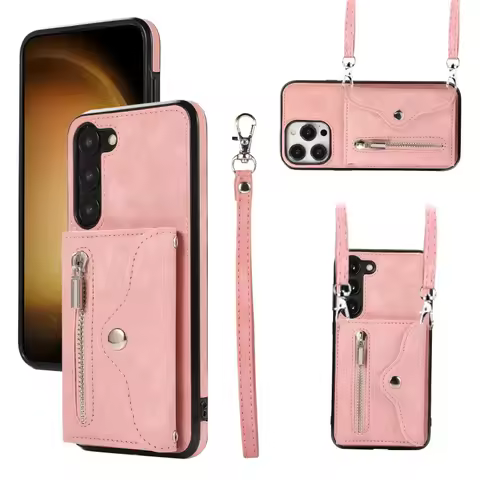 Crossbody Lanyard Case for Samsung Galaxy S23 FE S25 S24 S22 Ultra Plus A15 A25 A35 A55 A16 A06 Blocking Card Holder Leather