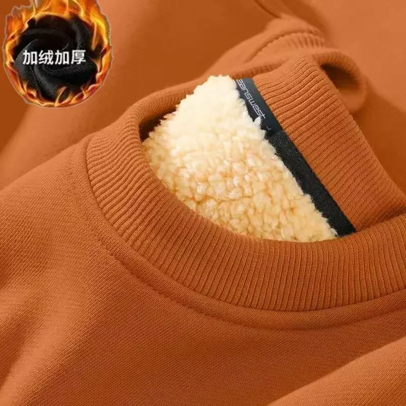 Winter Men's Lamb Velvet Sweatshirt Round Neck Thickened Pullovers Versatile Warm Base Shirt Casual Thermal Underwear Tops