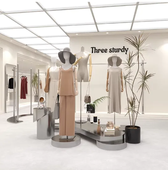Fashion Store Mannequin Display Platform Stainless Steel Display Stand High-End Women's Clothing Store Center Display Counter Mu