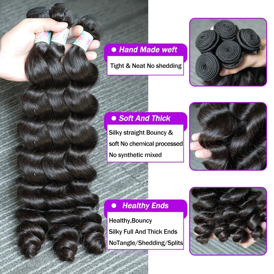 حزم شعر بشري مموج فضفاض 3 4 صفقات 12A درجة 100% وصلة شعر خام غير معالجة 40 بوصة برازيلية للنساء #2