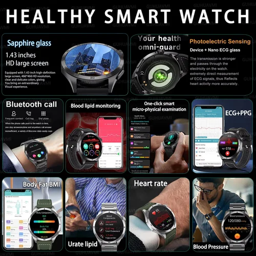 Imagen 2 del producto Para Xiaomi nuevo reloj inteligente para medir la salud hombres oxígeno en sangre ácido úrico ECG + PPG presión arterial corporal Bluetooth llamada reloj de movimiento