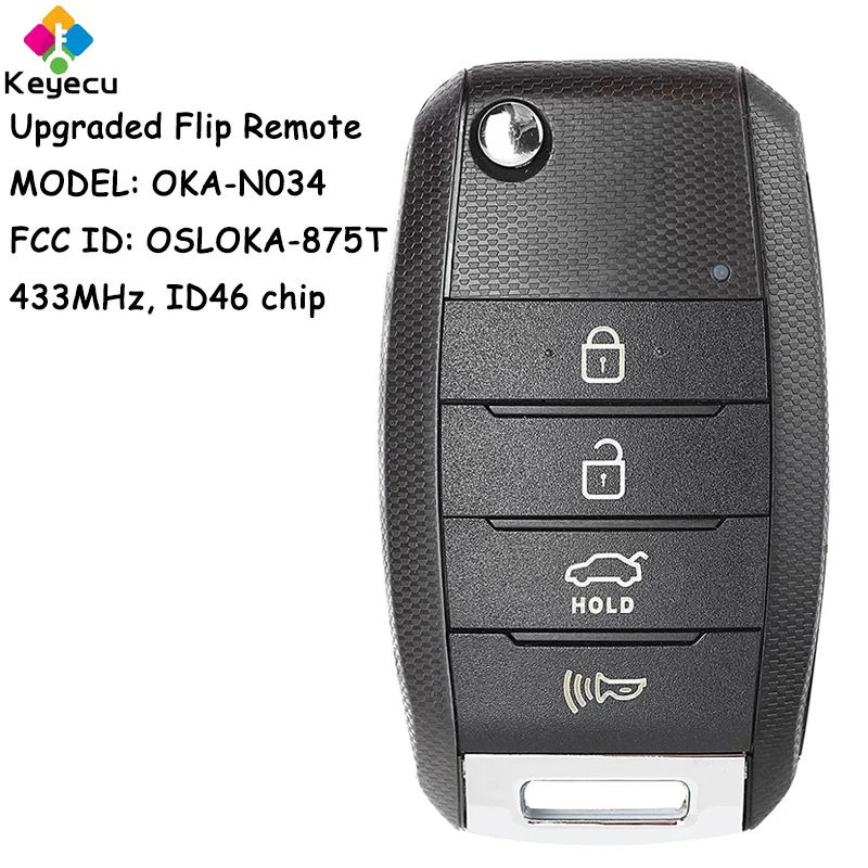 KEYECU Upgraded Flip Remote Car Key With 4 Buttons 433MHz ID46 Chip for Kia Soul 2014 2015 2016-2019 Fob OSLOKA-875T 95430-B2100